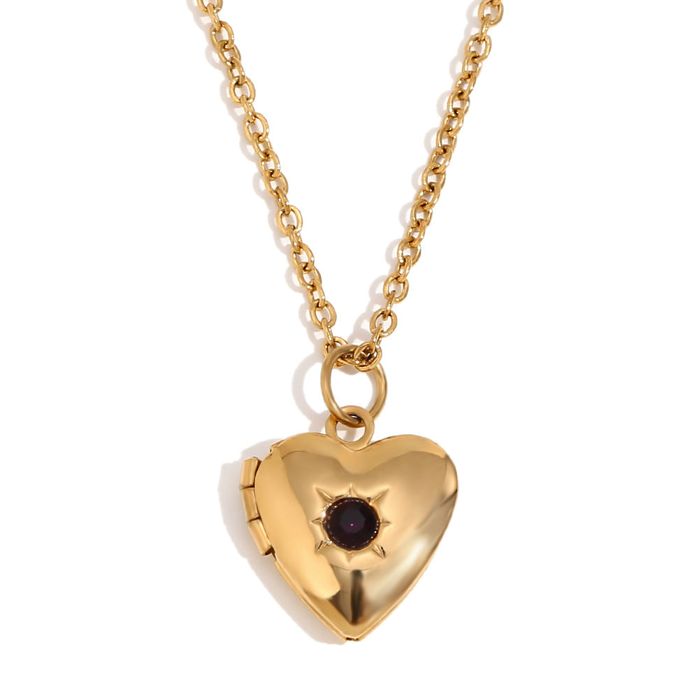 Minimally designed niche love pendant made of stainless steel plated with 18K gold, born in December with a stone box necklace