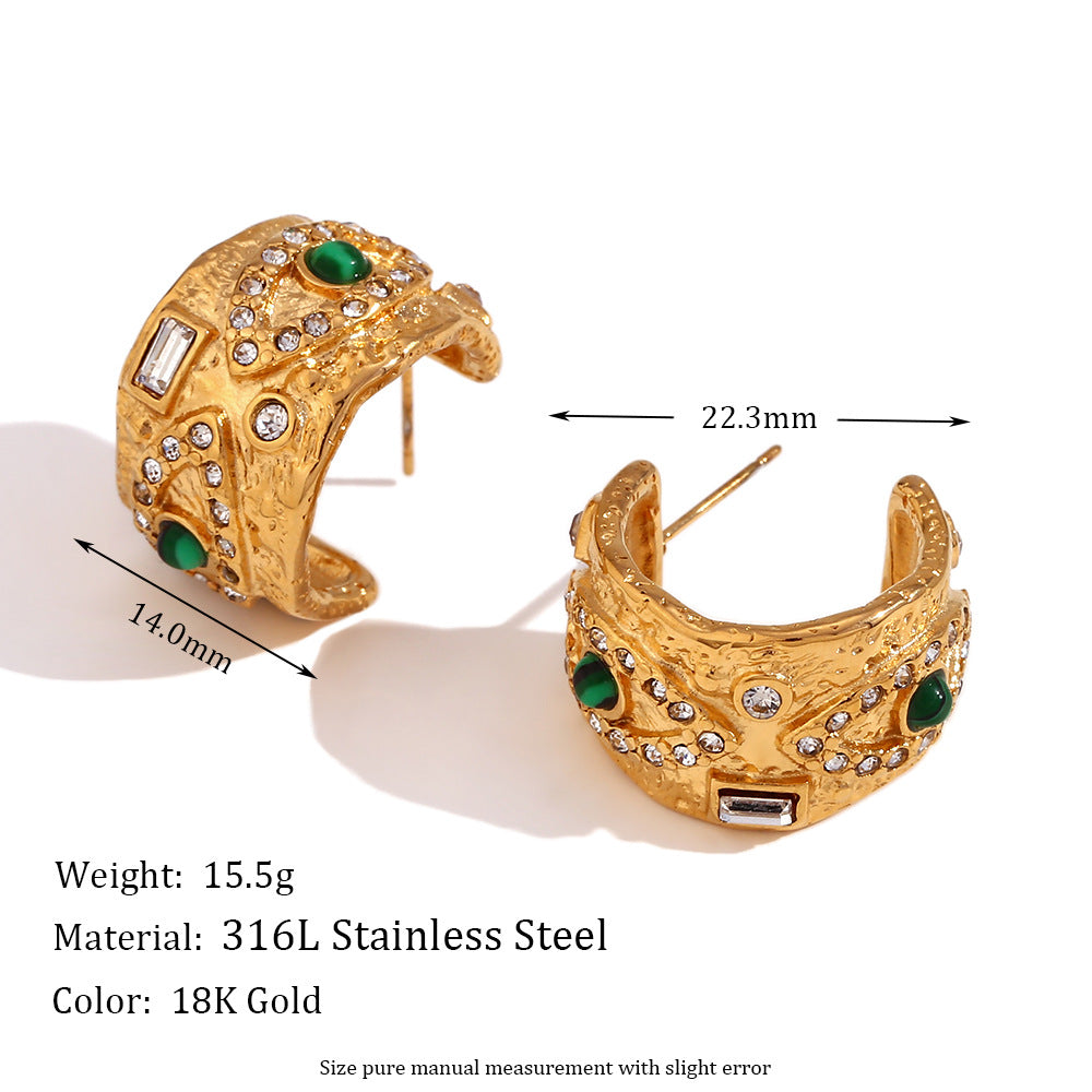 Fashionable luxury peacock stone eyes zircon pendant necklace titanium steel gold-plated jewelry set jewelry for women