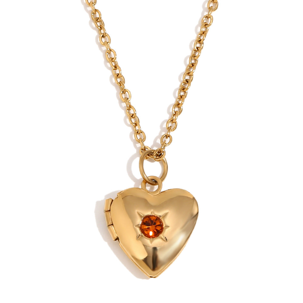 Minimally designed niche love pendant made of stainless steel plated with 18K gold, born in December with a stone box necklace