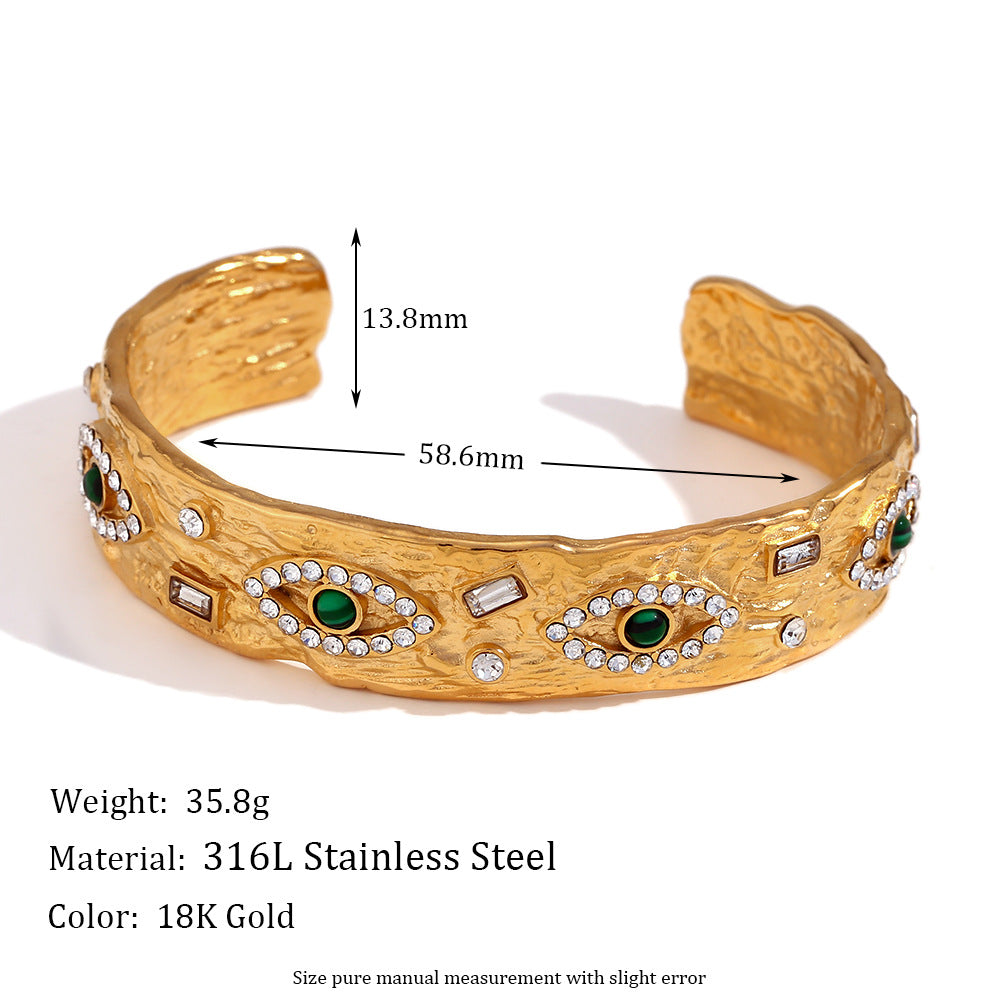Fashionable luxury peacock stone eyes zircon pendant necklace titanium steel gold-plated jewelry set jewelry for women
