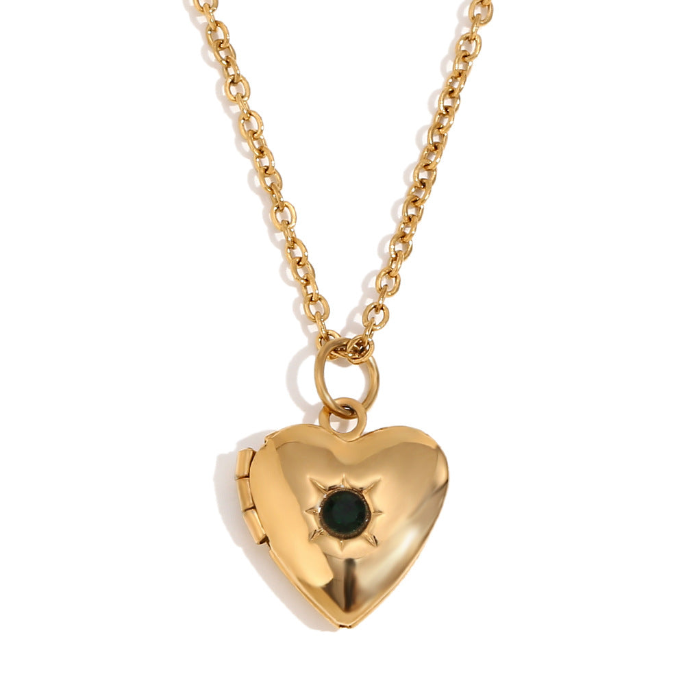 Minimally designed niche love pendant made of stainless steel plated with 18K gold, born in December with a stone box necklace