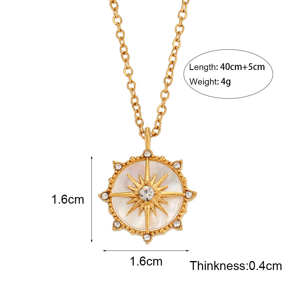 Fashionable and popular niche design pendant jewelry lucky wheel eight pointed star shell pendant necklace for women