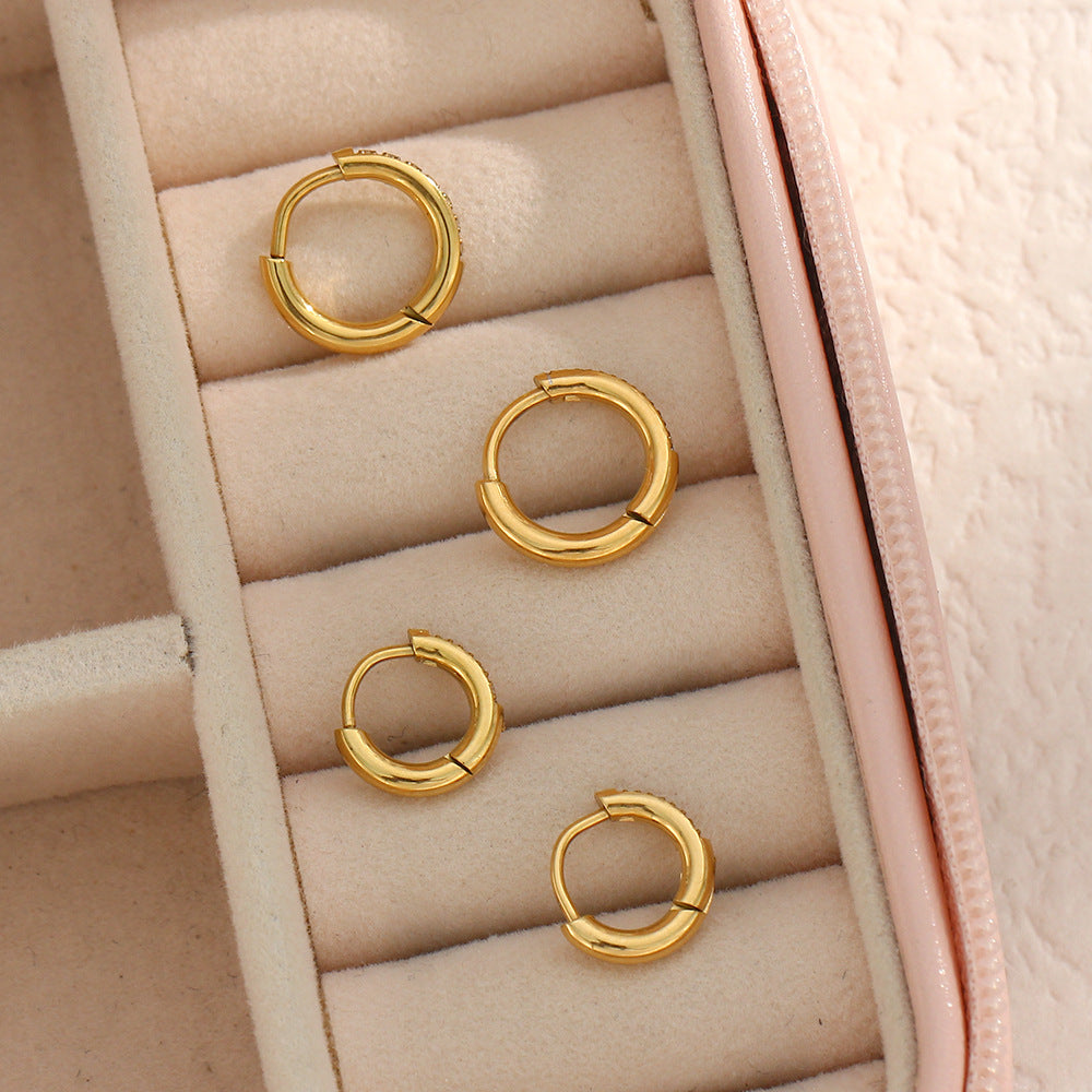 Fashionable titanium steel earrings and accessories for female niche, light luxury design, rounded edges, zircon ear buckles, ear rings
