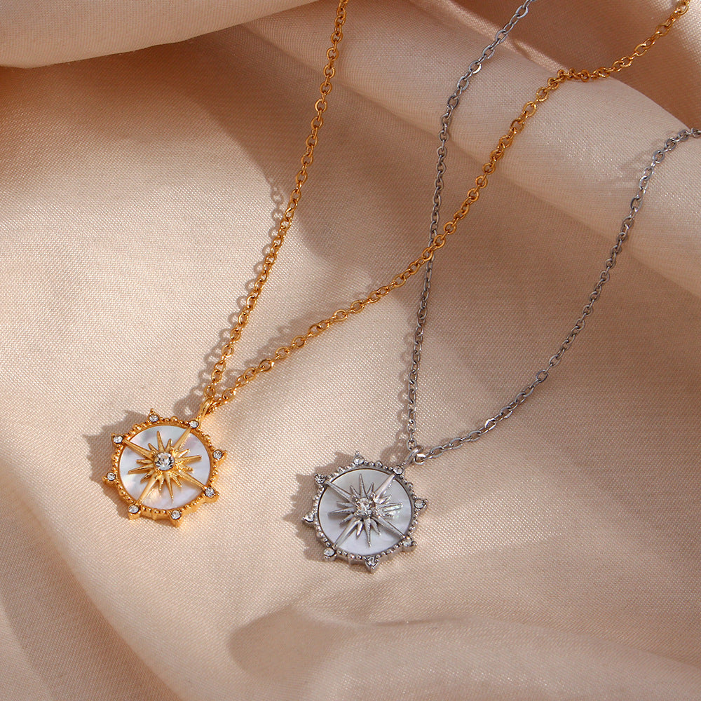 Fashionable and popular niche design pendant jewelry lucky wheel eight pointed star shell pendant necklace for women