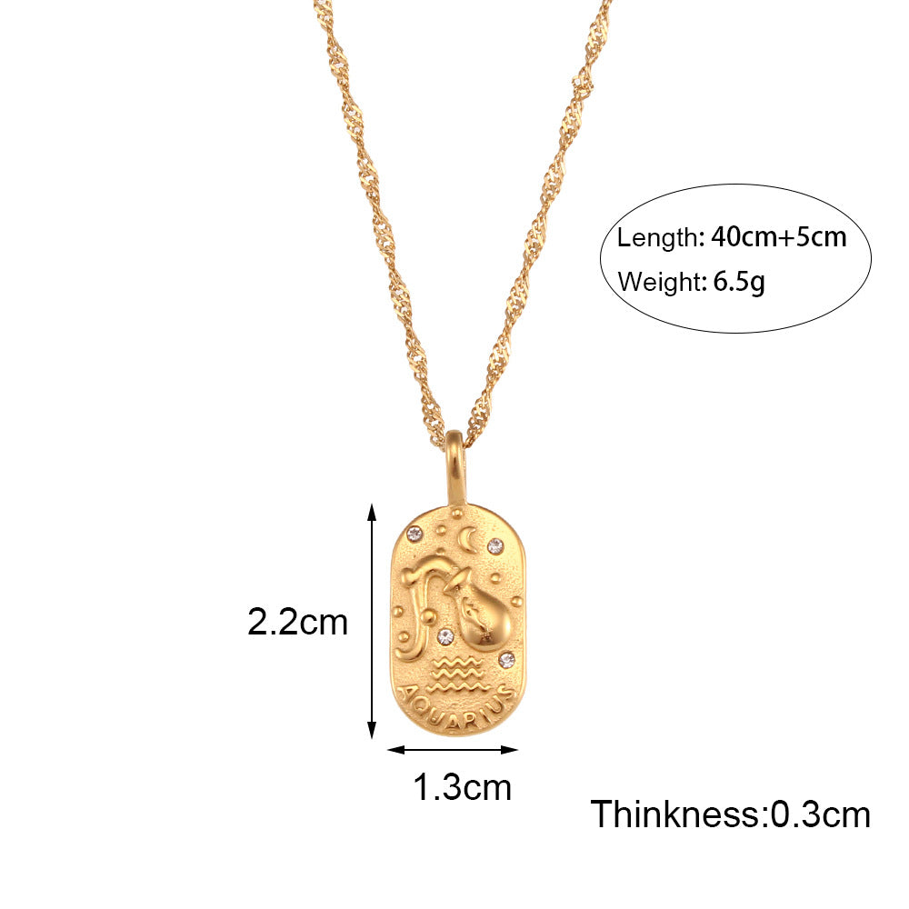 Fashionable, minimalist, niche, retro pendant jewelry, stainless steel casting, oval brand, zircon constellation necklace