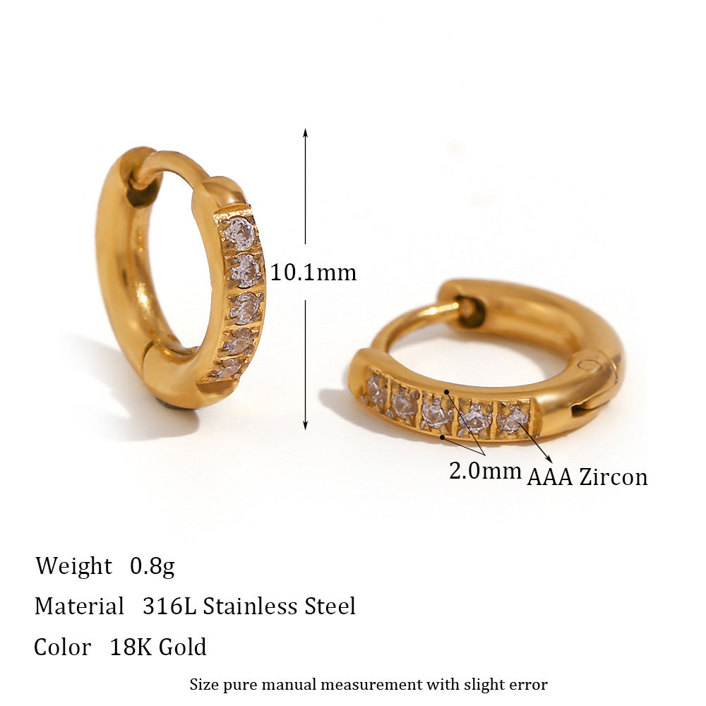 Fashionable titanium steel earrings and accessories for female niche, light luxury design, rounded edges, zircon ear buckles, ear rings