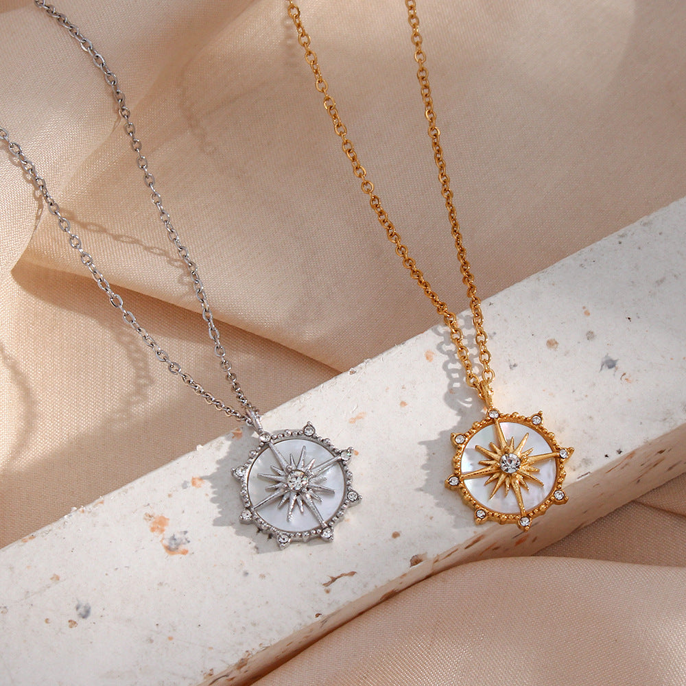 Fashionable and popular niche design pendant jewelry lucky wheel eight pointed star shell pendant necklace for women