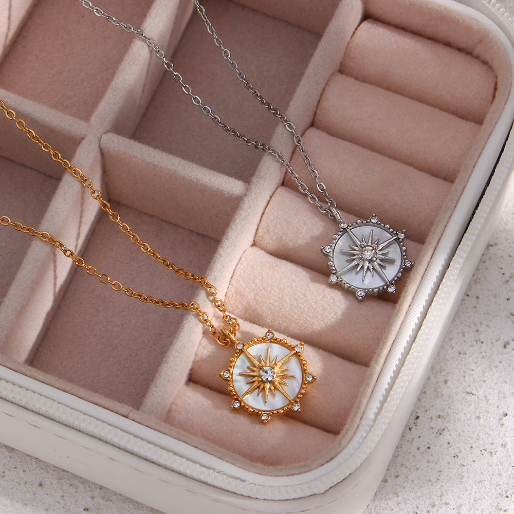 Fashionable and popular niche design pendant jewelry lucky wheel eight pointed star shell pendant necklace for women
