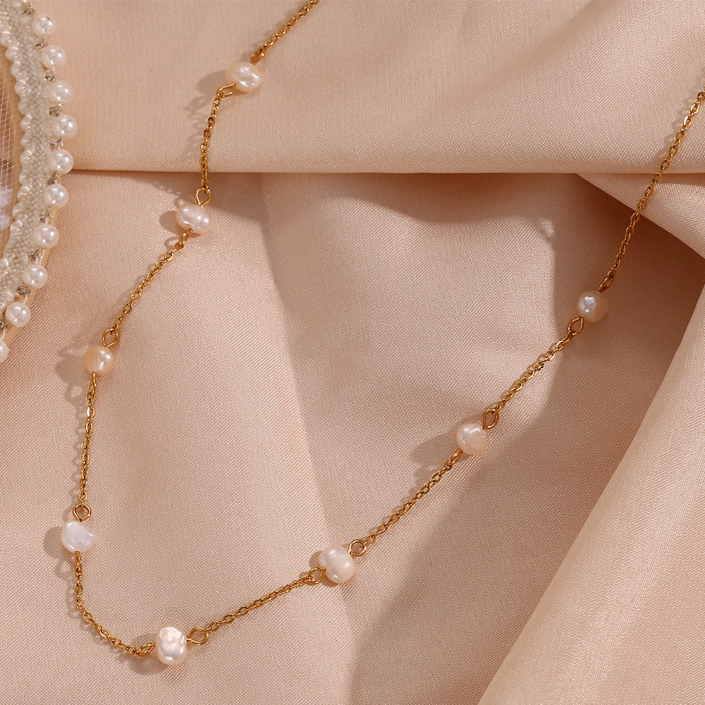 Fashionable, minimalist, trendy bracelet accessories for women, niche, light luxury, stainless steel, freshwater pearl chain necklace