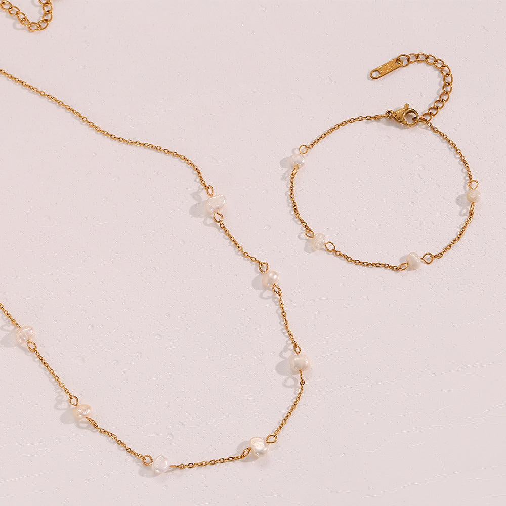Fashionable, minimalist, trendy bracelet accessories for women, niche, light luxury, stainless steel, freshwater pearl chain necklace