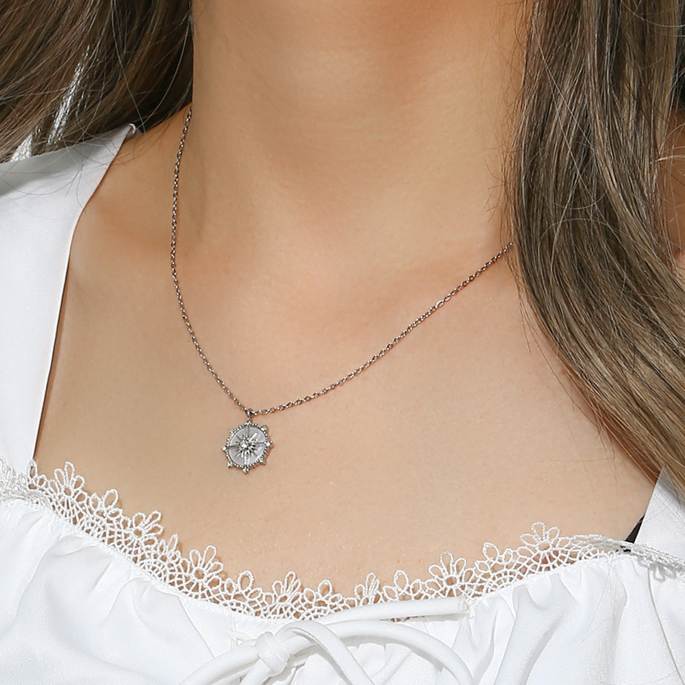 Fashionable and popular niche design pendant jewelry lucky wheel eight pointed star shell pendant necklace for women