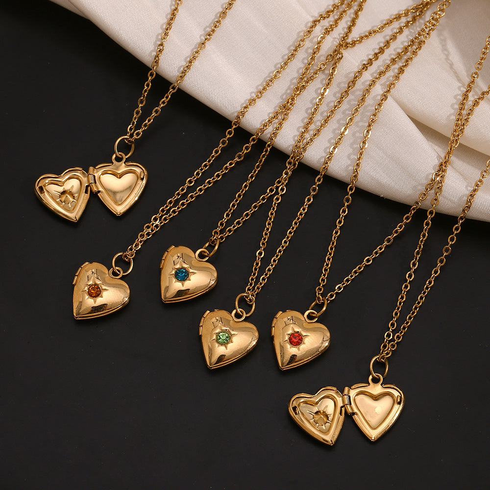 Minimally designed niche love pendant made of stainless steel plated with 18K gold, born in December with a stone box necklace