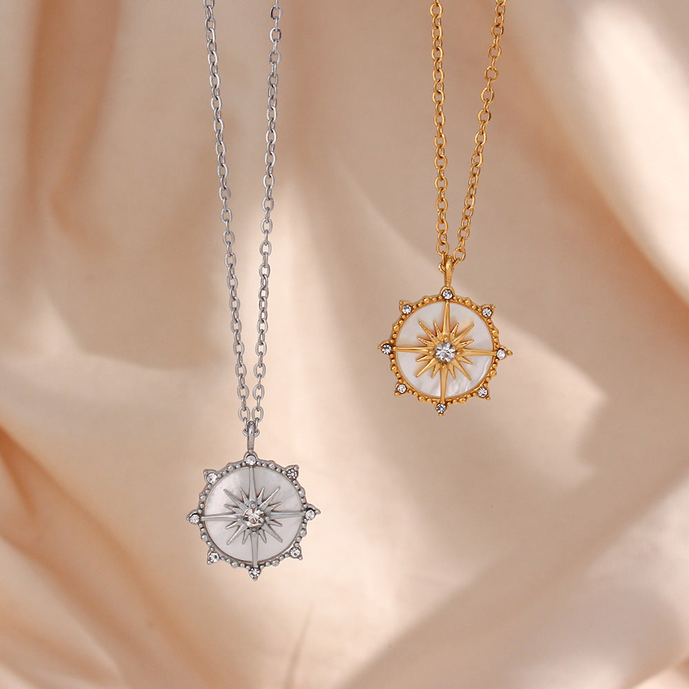 Fashionable and popular niche design pendant jewelry lucky wheel eight pointed star shell pendant necklace for women