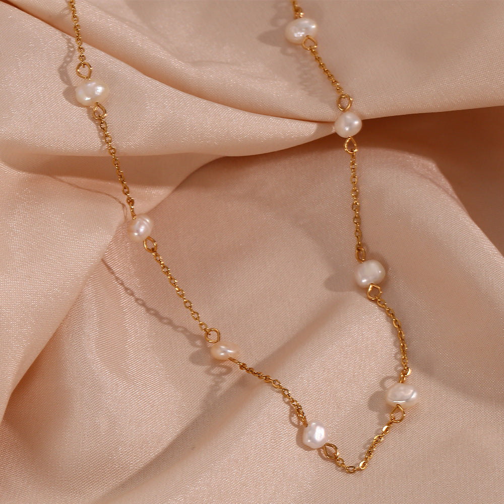 Fashionable, minimalist, trendy bracelet accessories for women, niche, light luxury, stainless steel, freshwater pearl chain necklace