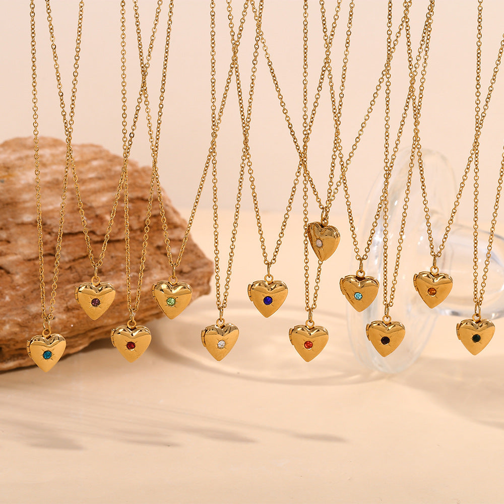Minimally designed niche love pendant made of stainless steel plated with 18K gold, born in December with a stone box necklace