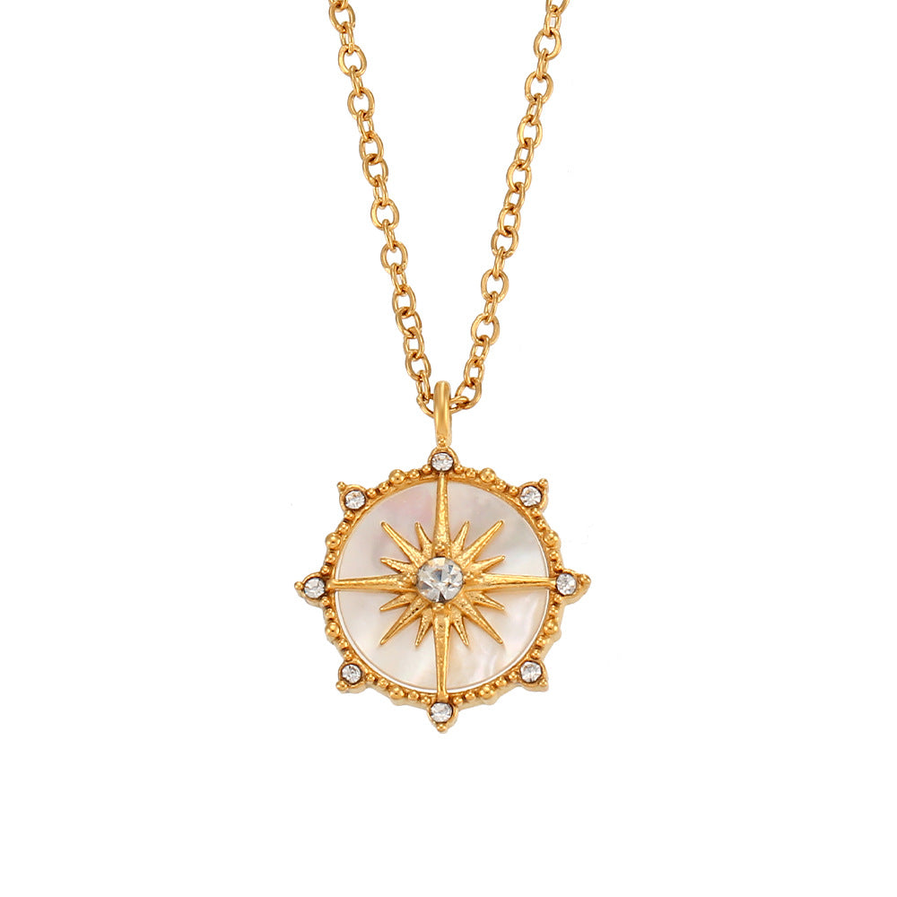 Fashionable and popular niche design pendant jewelry lucky wheel eight pointed star shell pendant necklace for women