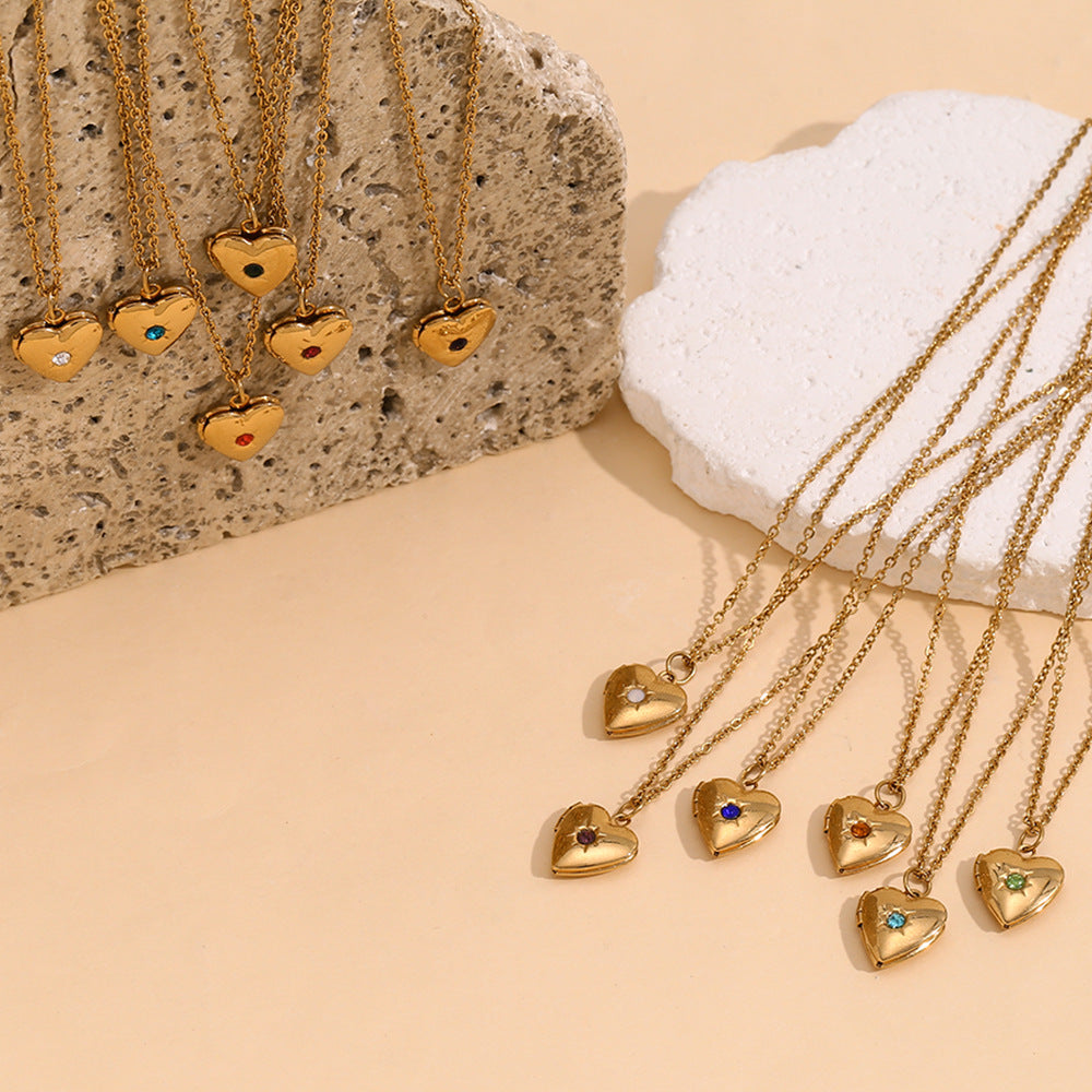 Minimally designed niche love pendant made of stainless steel plated with 18K gold, born in December with a stone box necklace