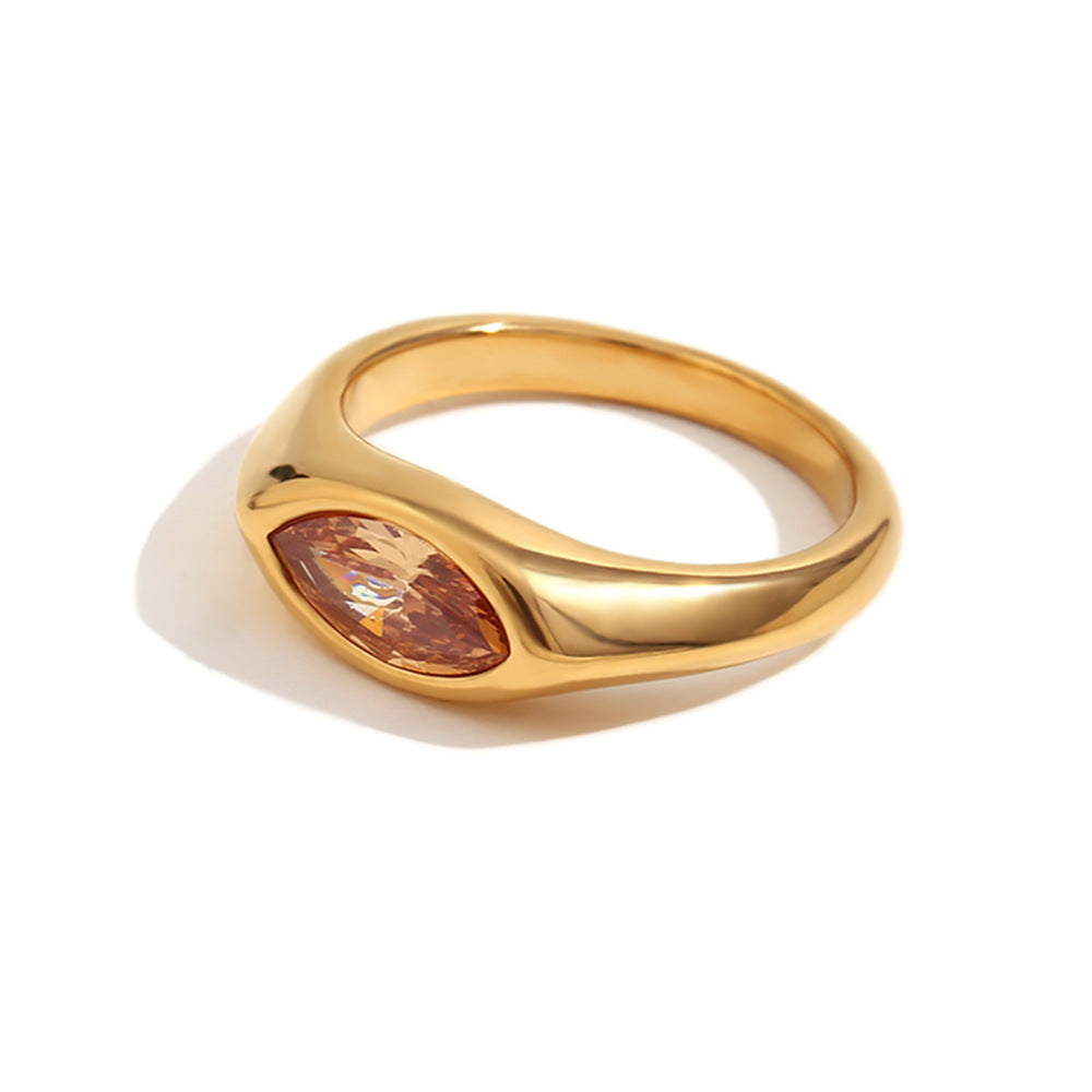 Simple and versatile fashionable diamond studded jewelry 316L stainless steel plated 18K horse eye zircon seal ring