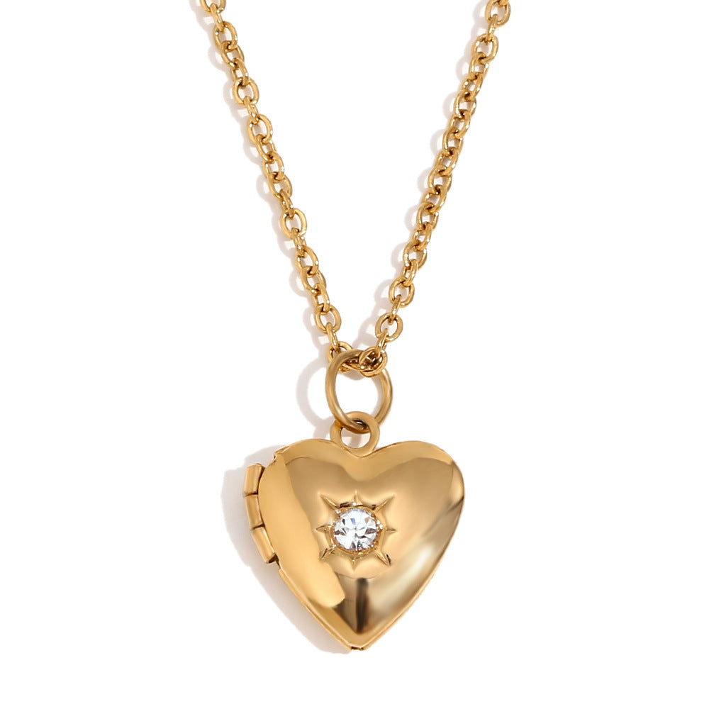 Minimally designed niche love pendant made of stainless steel plated with 18K gold, born in December with a stone box necklace