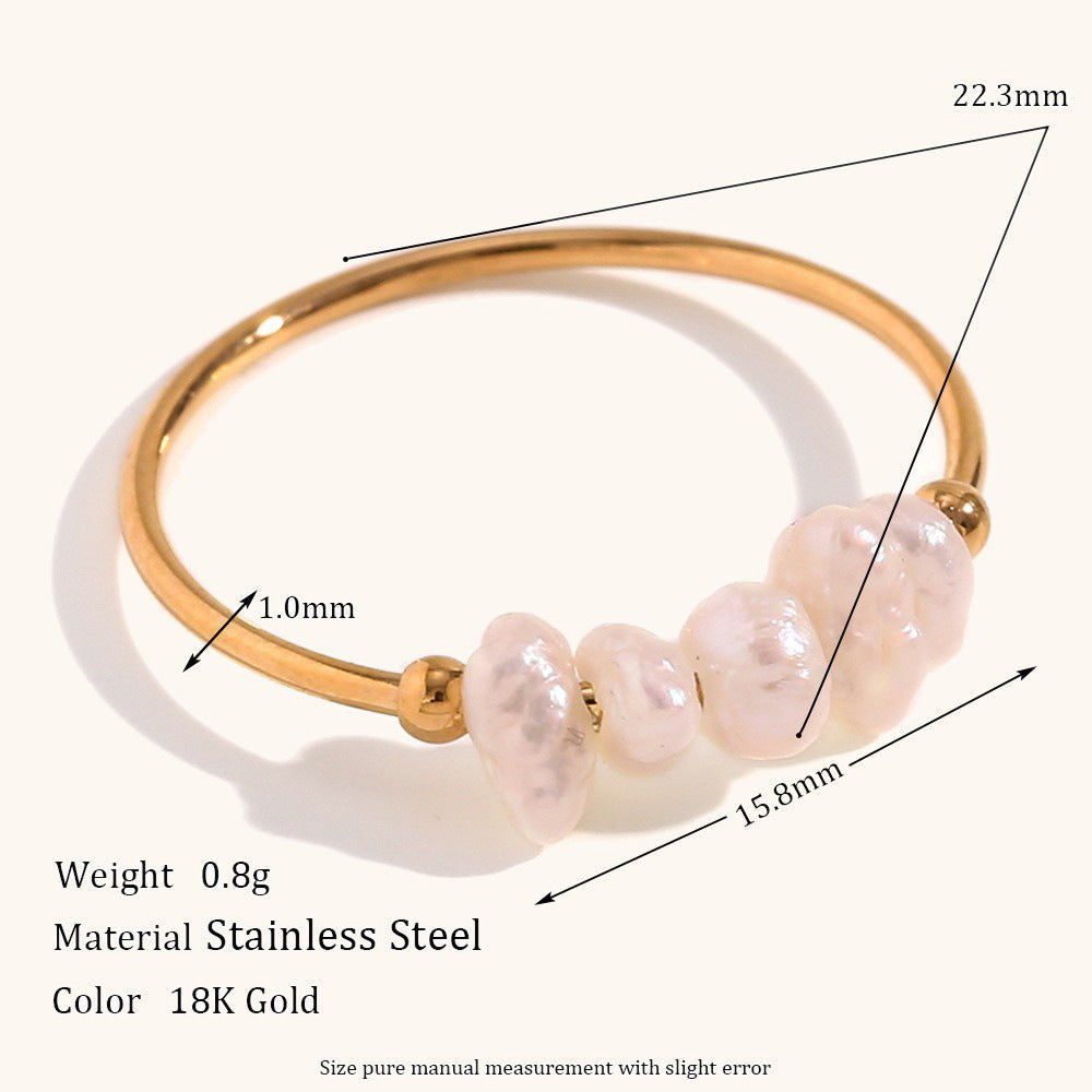 Fashion temperament niche light luxury explosive ring jewelry stainless steel plated 18K fine freshwater pearl ring