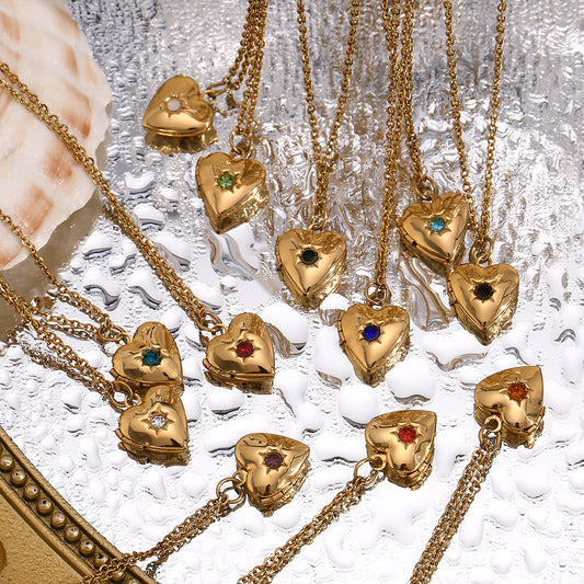Minimally designed niche love pendant made of stainless steel plated with 18K gold, born in December with a stone box necklace