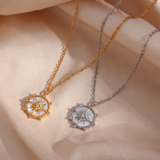 Fashionable and popular niche design pendant jewelry lucky wheel eight pointed star shell pendant necklace for women