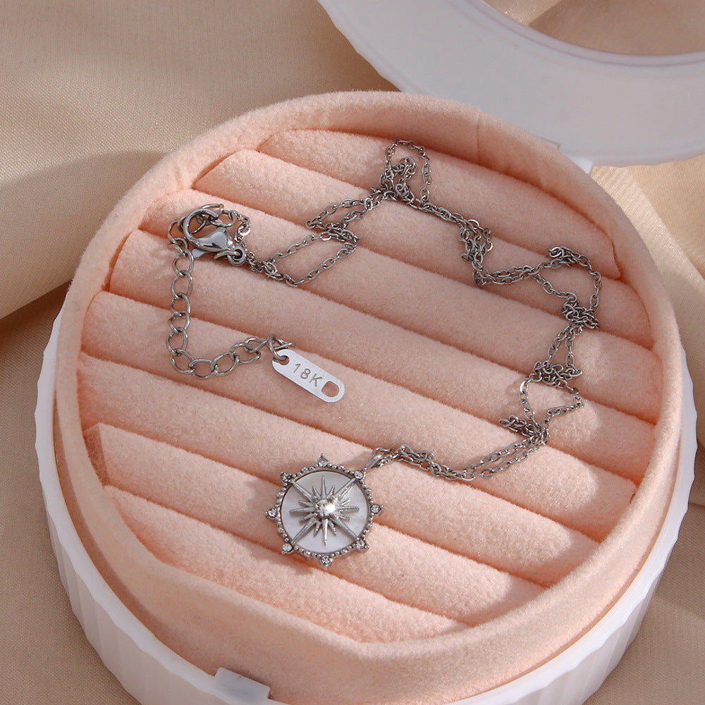 Fashionable and popular niche design pendant jewelry lucky wheel eight pointed star shell pendant necklace for women