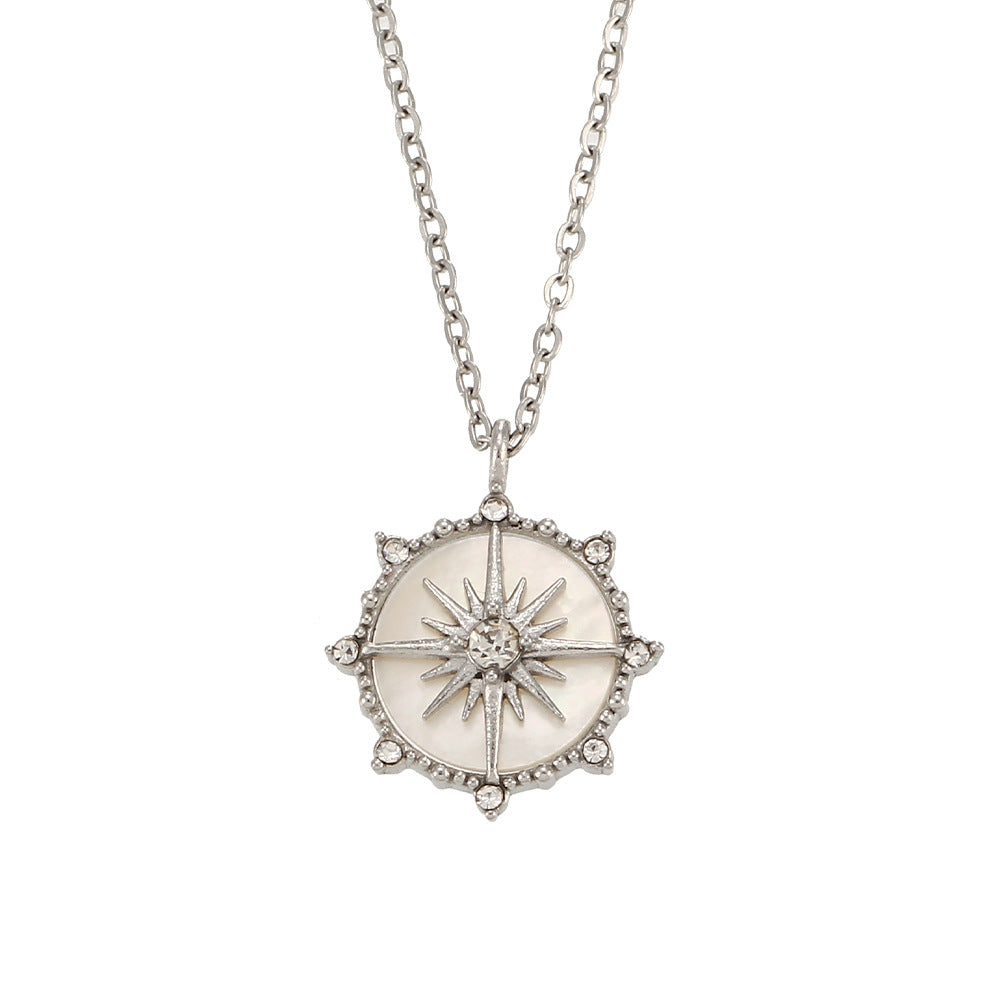 Fashionable and popular niche design pendant jewelry lucky wheel eight pointed star shell pendant necklace for women