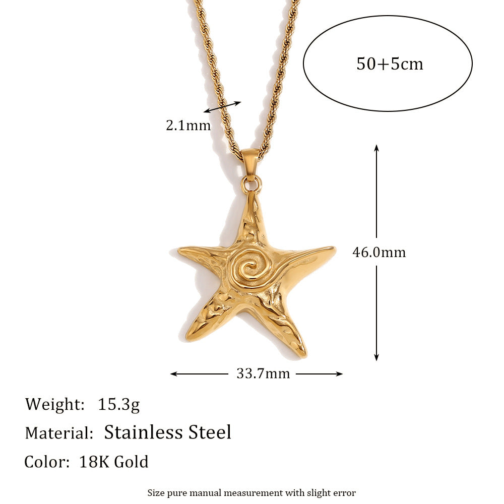 European and American temperament, personality, retro hammer pattern earrings, stainless steel plated 18K gold starfish Fried Dough Twists chain necklace
