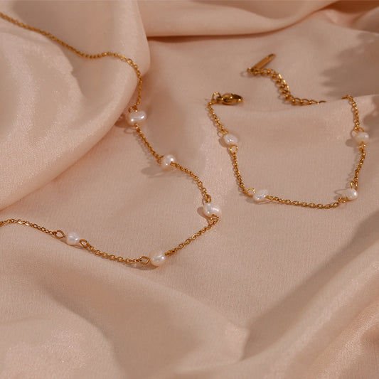 Fashionable, minimalist, trendy bracelet accessories for women, niche, light luxury, stainless steel, freshwater pearl chain necklace