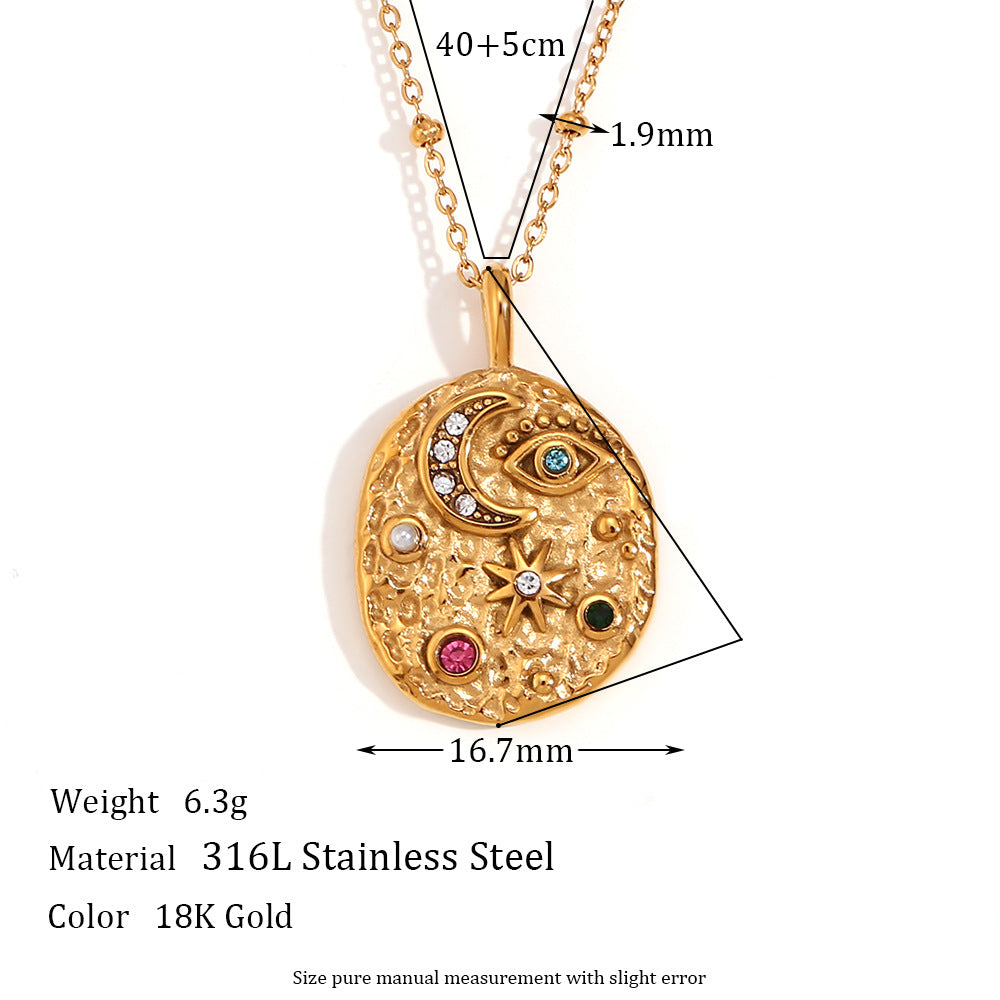 European and American niche personality explosive earring ring set stainless steel plated 18K gold micro inlaid star moon circular necklace for women