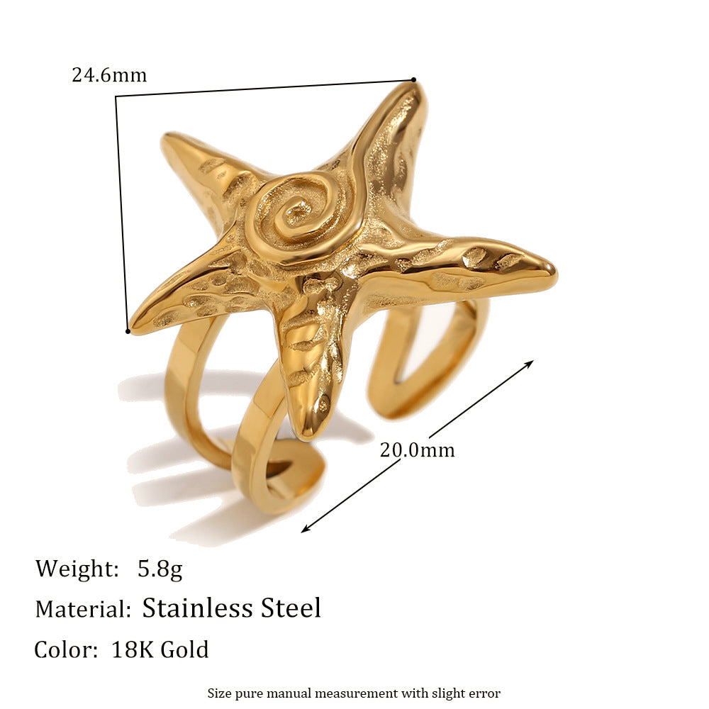 European and American temperament, personality, retro hammer pattern earrings, stainless steel plated 18K gold starfish Fried Dough Twists chain necklace